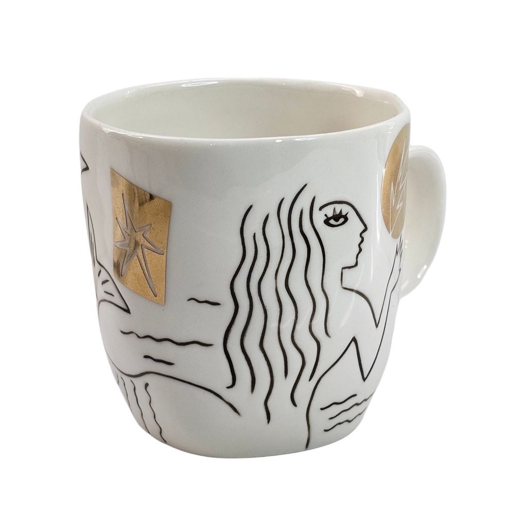 Starbucks 2013 Anniversary White Gold Etched Siren Mermaid Coffee Mug Cup 12 oz - Picture 2 of 6